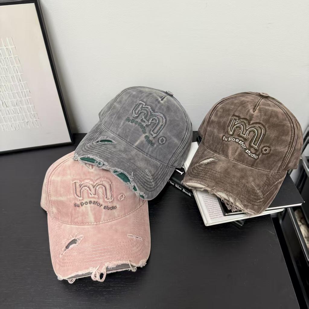 New Retro Style Letter Embroidery Claw Marks Rough Edge Old Ripped Baseball Cap Denim Sunshade Sun Protection Cap