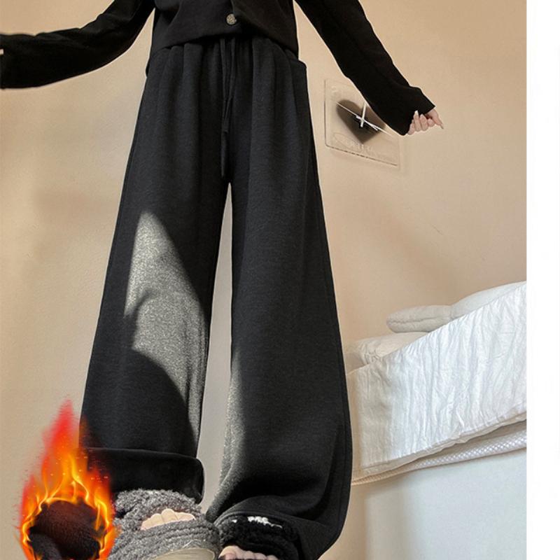 Coffee Glutinous Rice Pants for Women In Autumn and Winter New High-waist Drooping Wide-leg Pants Lazy Knitted Casual Pants