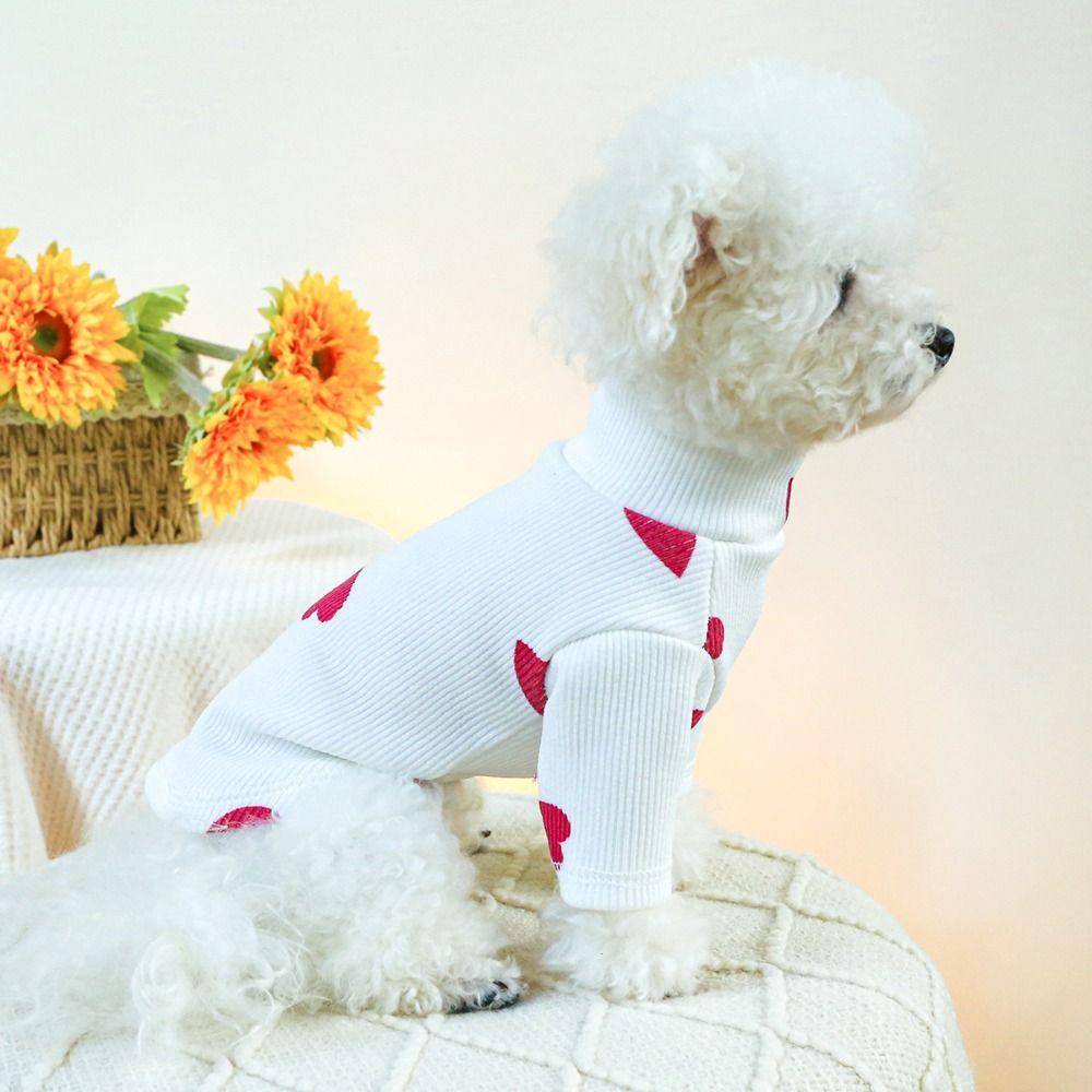 

High Collar Puppy Sweater Long Sleeves Pet Clothes Cute Dog Shirt Valentine s Day S білий