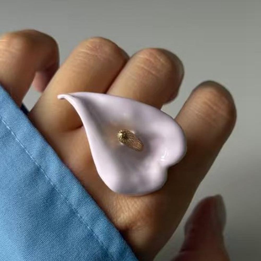 Metal Enamel Calla Flower Ring Adjustable Vintage Ring Personality Geometric Open Ring Women