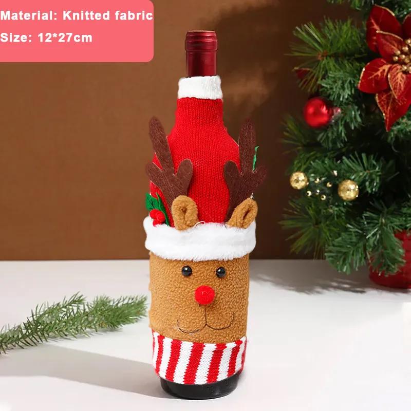 Christmas Wine Bottle Cover Set Santa Claus Snowman Knitted Wool Red Wine Bottle Bags For New Year Xmas Party Dinner Table Decor