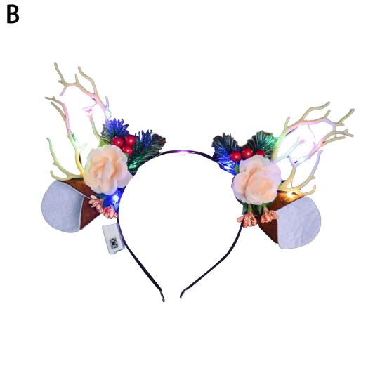 Christmas Hair Hoop Flower Butterflies Decor Antlers Design LED Light Headband Parties Performances Accessory