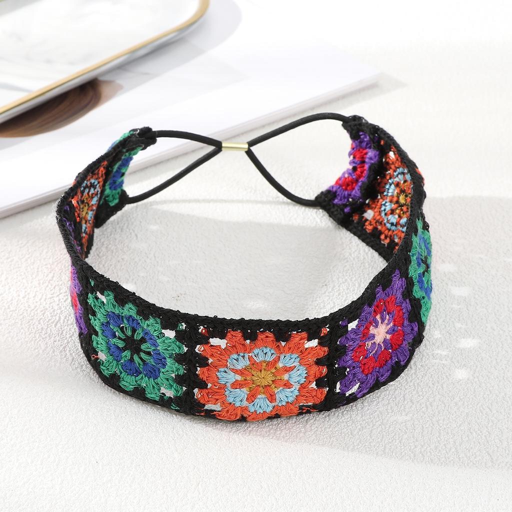 Bohemian Elastic Crochet Turban Hair Bands Vintage Bright Hair Scarf For Women Flower Knit Holiday Headband Hair Accessories