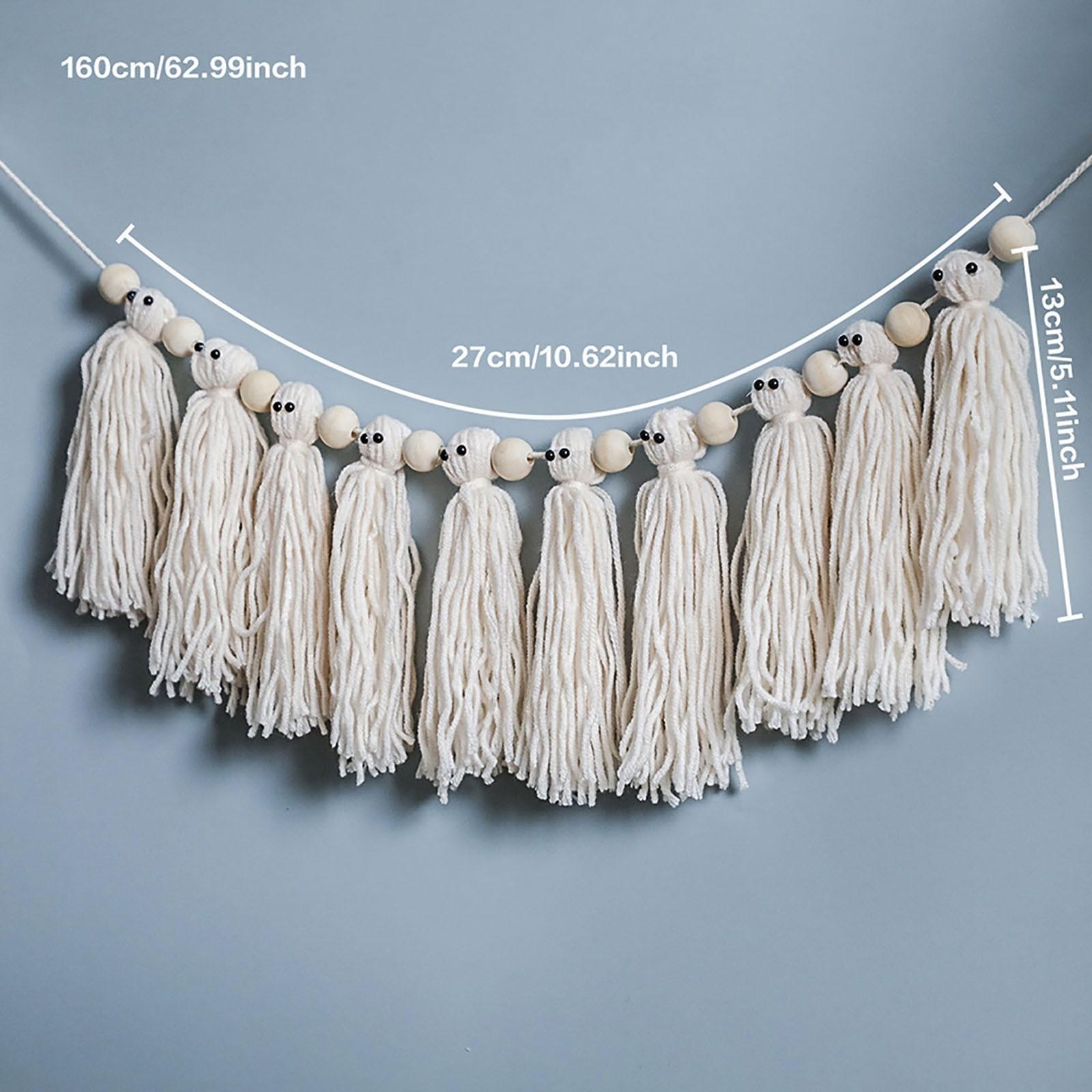 

Настенное украшение, реквизит, декоративный, ручной работы, с кисточкой, флаг, гирлянда на Хэллоуин для полок, для празднования, для патио, подвеска для окна 160cm белый