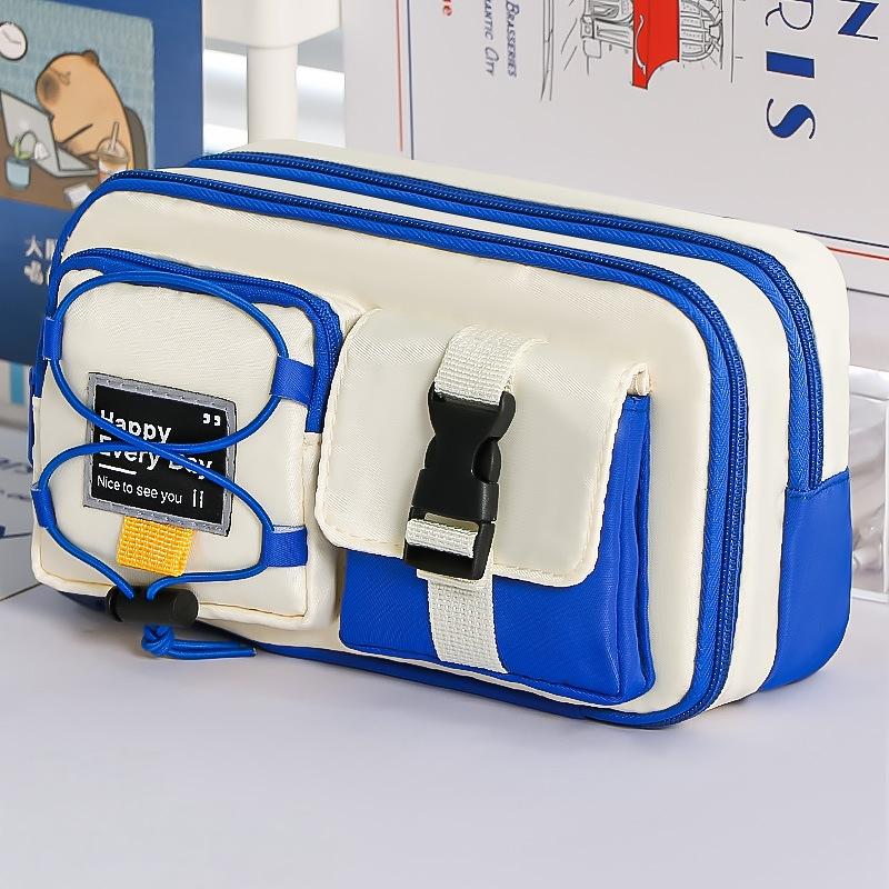 1pcs Workwear Design Student Pen Case Pen Bag Large Capacity Fabric Multi-Compartment Design Pencil Box Stationery