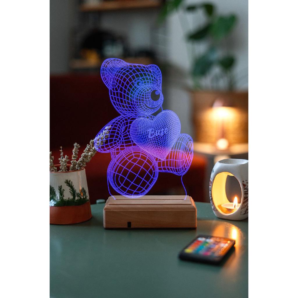 Gift For Valentine 3d Love Teddy Bear 16 Colors Decorative 16 Colored Led Lamp