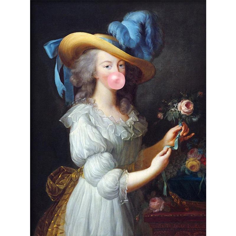 Vintage Altered Art Poster Marie Antoinette In White Dress Bubblegum Prints Rococo Oil Painting Home Room Decor Canvas Painting