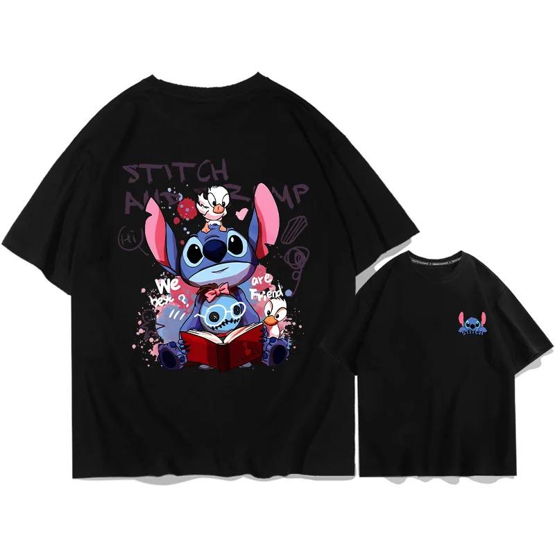2026 New Fashion Anime Stitch Cartoon Anime Womens Crew Neck Loose Large Size Breathable Comfort Short Sleeve TShirt