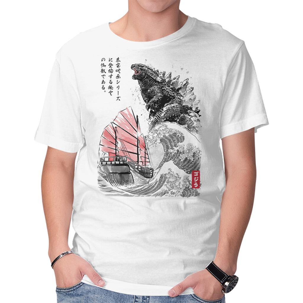 Unisex Crew Neck T-Shirt King Kaiju Sumi-e Graphic Short Sleeve Casual Tee