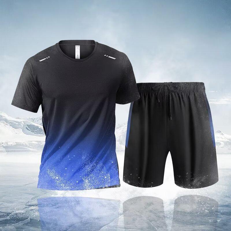 Unisex Quick-Dry Ice Silk Sports Set - Short Sleeve & Plus Size for Outdoor Running
