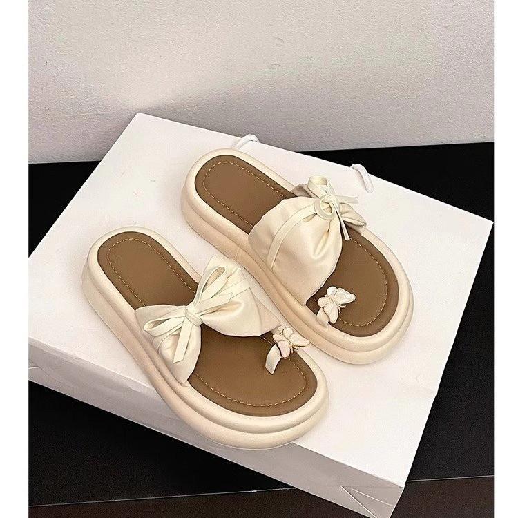 

Fashion Women s Soft Sole Beach Shoes Summer Height Increase Fashion Bow Knot Sandals Lightweight Comfortable Clip Toe Non Slip Slippers 40