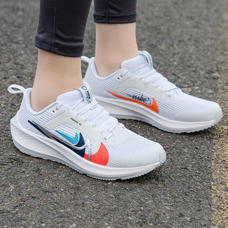 Nike Air Zoom Pegasus 40 Slip Resistant, Abrasion Resistant, Breathable Low Top Kids' Running Shoes White Gray Orange Sneakers FB8866-100