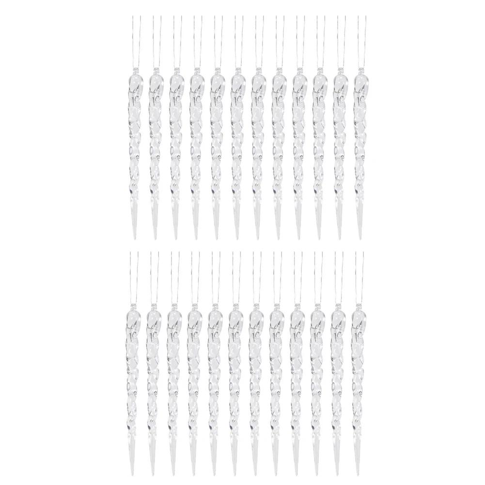 12/24Pcs Christmas Simulation Icicle Pendants Transparent Icicles Decor Clear Crystal Twisted Icicle for New Year Decor
