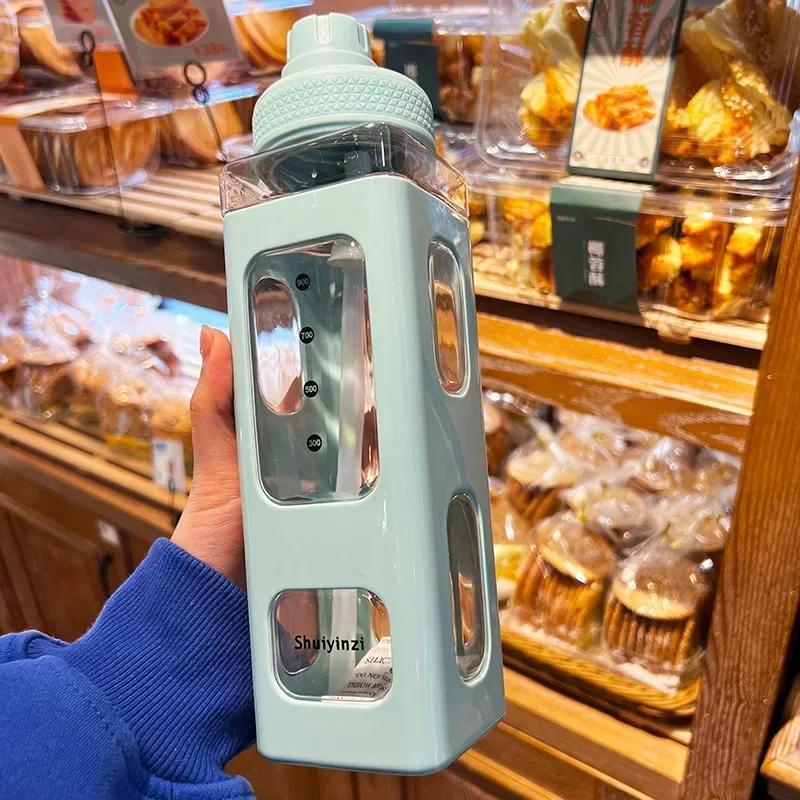 700/900ml Kawaii Pastel Water Bottle with Straw Girl Plastic Travel Tea Juice Milk Cup Portable Cute Shaker Drink Bottle Gift