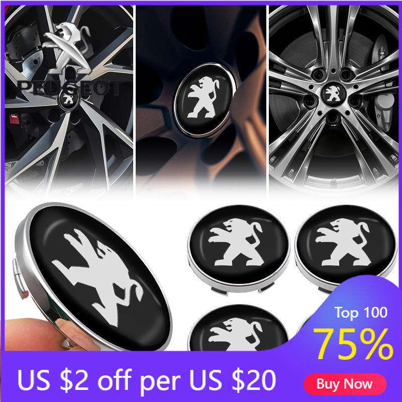 2026 Hot Car Sticker 4pcs 60mm Car Wheel Center Hub Center Cap Rim Hub Dustproof Cover Emblemem For Peugeot 308 408 508 RCZ 208