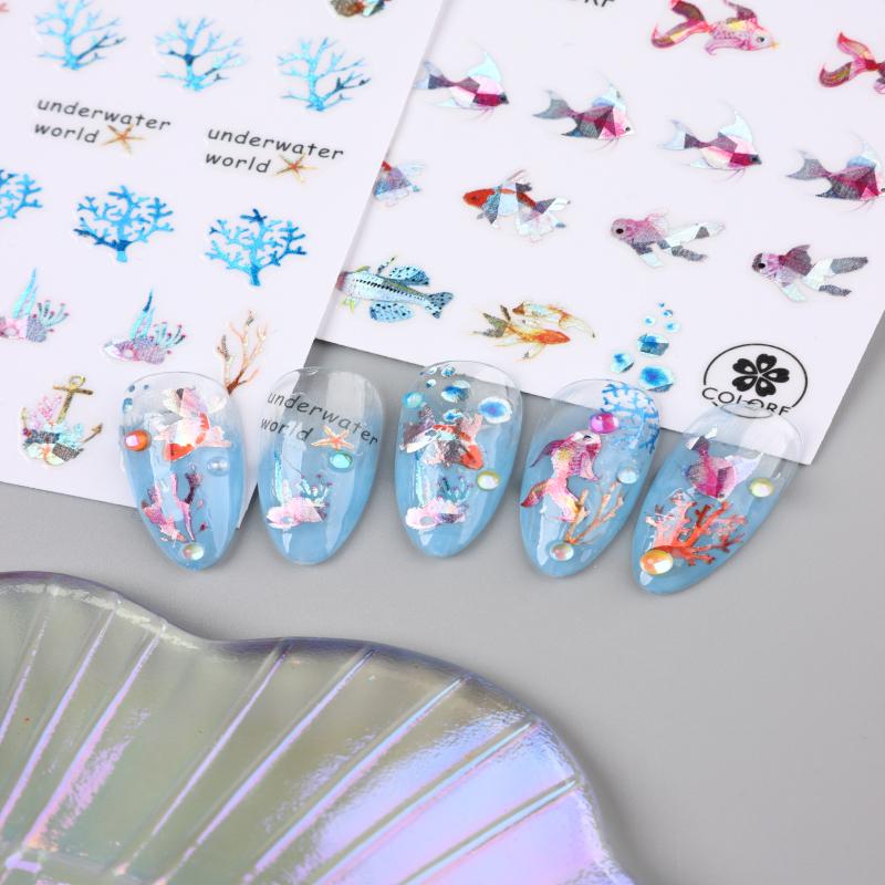 Embossed Jellyfish Jellyfish  Ocean Nail Art Sticker Self Adhesive Marine Starfish  Nail Decals Manicure Diy Supplies Nails Slid