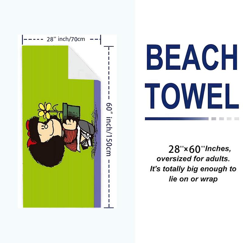 Mafalda Cartoon Print Beach Towel, Large Soft Quick Dry Towel for Beach Camping Swimming