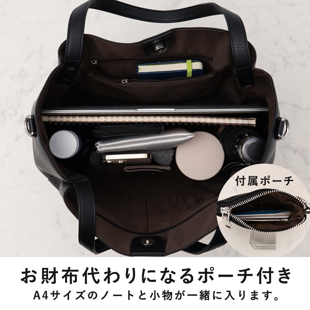 VITAFELICE Women's A4 Tote Bag with Mini Case, Sib-80038p (Black)