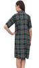 Bimba Check Print Green Women Sleepshirt Sleepwear Button - Front Nightshirt -