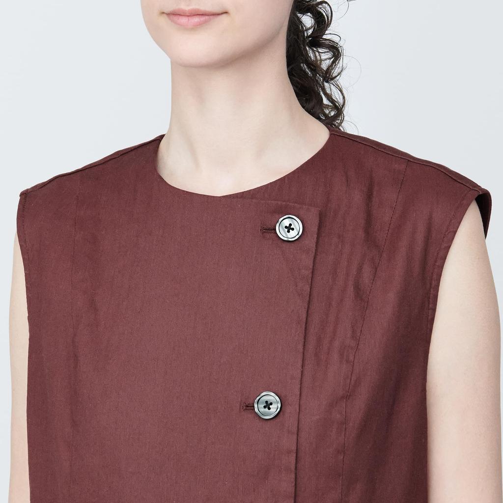 MUJI Hemp Blend Stretch Gilet Size XXL Women's Dress, Brown, BC2IHA4S, Women's