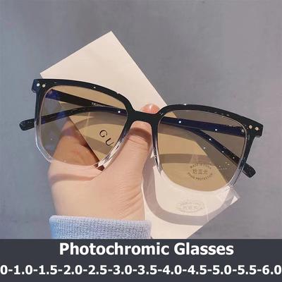Ultralekkie okulary Vintage Square Minus Unisex Kobiety Mężczyźni Fotochromowe okulary krótkowzroczności Wykończone okulary przeciwsłoneczne Dioptrie do -6,0