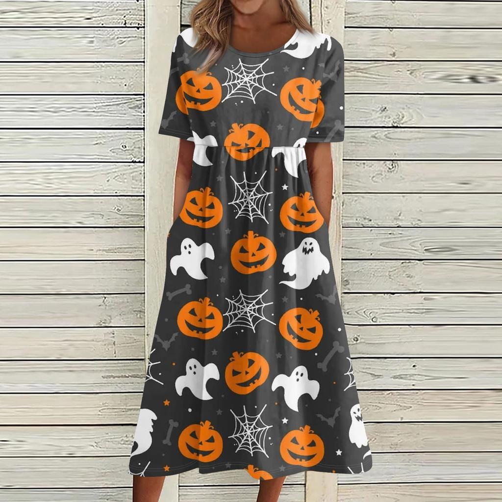 Summer Dress For Women Casual Printed Short-Sleeve Beach Swing Dress