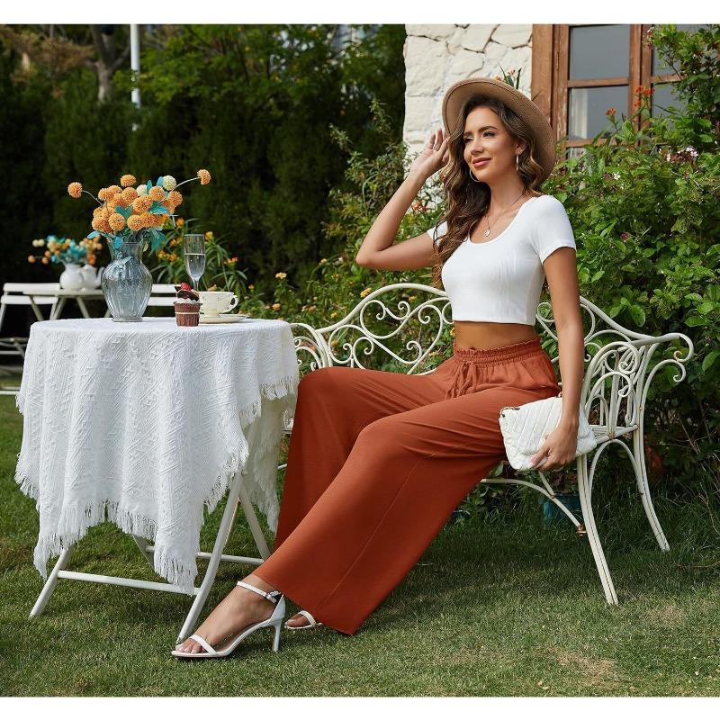 Women's Spring and Summer New Wide Leg Trousers Elastic Waistband Wide Leg High Waist Long Skirt Trousers Female