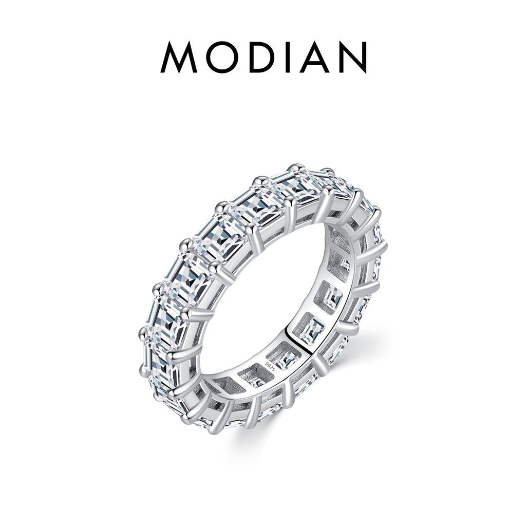MODIAN 925 Sterling Silver Luxury Emerald Cut Square Sparkling Zirconia Wedding Ring For Women Anniversary Fine Jewelry Gifts