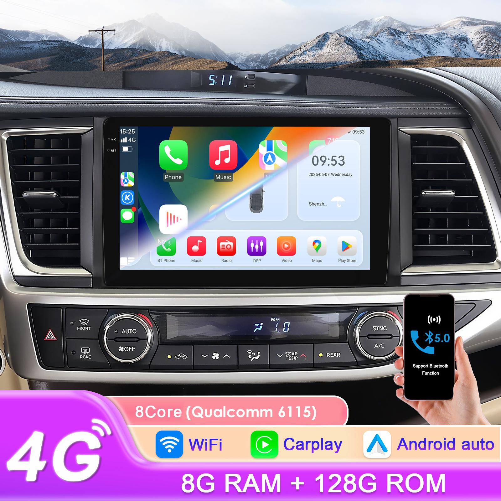 Hizpo Snapdragon Intelligent Screen Car Radio for Toyota Highlander 2014 2015 2016 2017 2018 2019 Wireless Carplay Multimedia Android Auto Qualcomm
