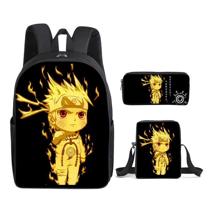 Naruto Naruto Backpack Three-Piece Set, Primary And Secondary School School Bag, Shoulder Bag, Messenger Bag, Pencil Case.