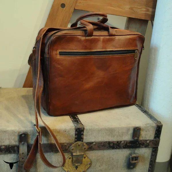 Men's Rea lGoat Leather {Vintage} Brown Messenger Bag Shoulder Laptop Briefcase