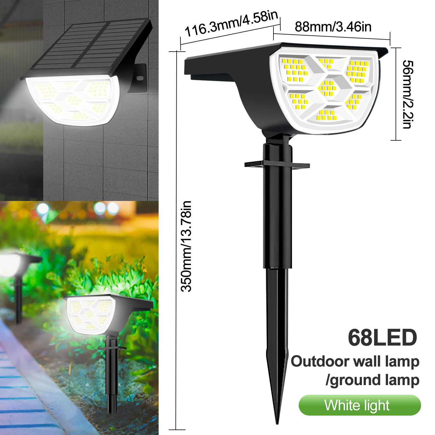 Solar Spot Lights Outdoor 68 LED Solar Landscape Lights Waterproof Powered Garden Lights 3 Modes Garden Tree Wall Yard Pathway 1pcs