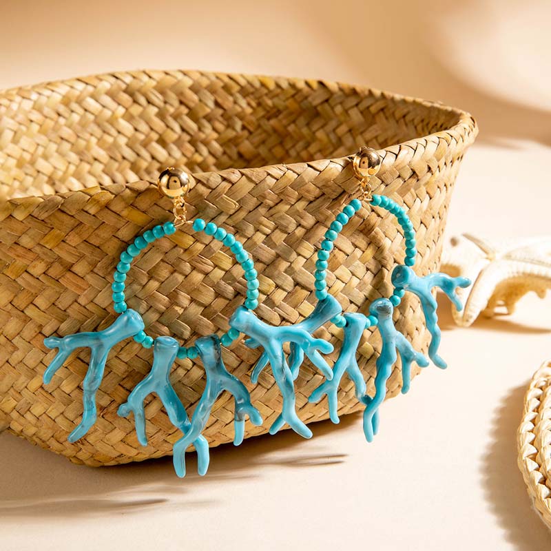 Bohemian Brown Coral Pendant Earrings For Women Fashion Acrylic Geometric Bead Tassel Hanging Earrings Jewelry Accessories