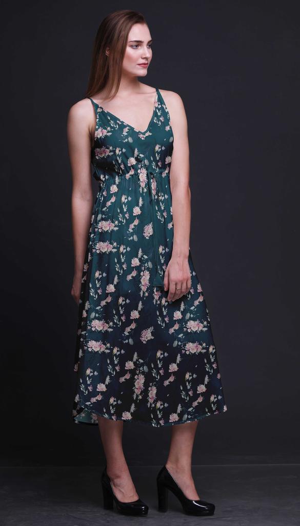 Bimba Floral Ladies Printed Resort Midi Drawstring Dress Spaghetti Strap Beach