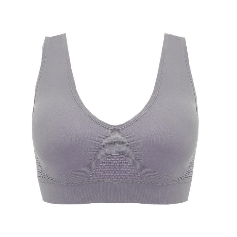 Women's Plus Size Wireless Sports Bra with Breathable Mesh for Yoga and Running