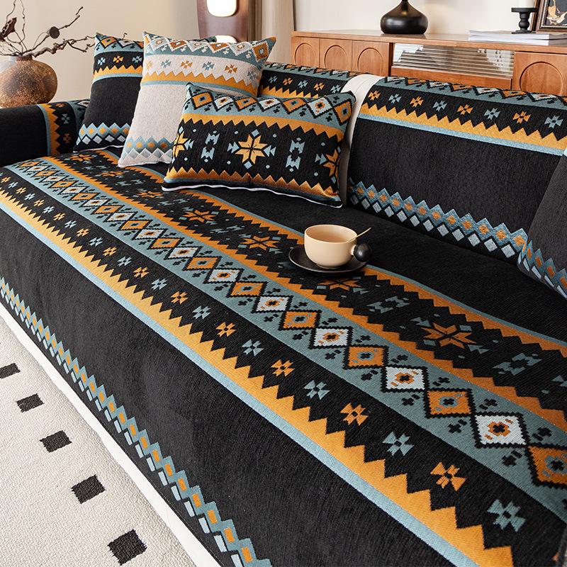 

Чехлы на диван в богемном стиле, универсальные, для гостиной, защита мебели, противоскользящие, грязеотталкивающие, диванные подушки, диванное полотенце 70x70cm чёрный