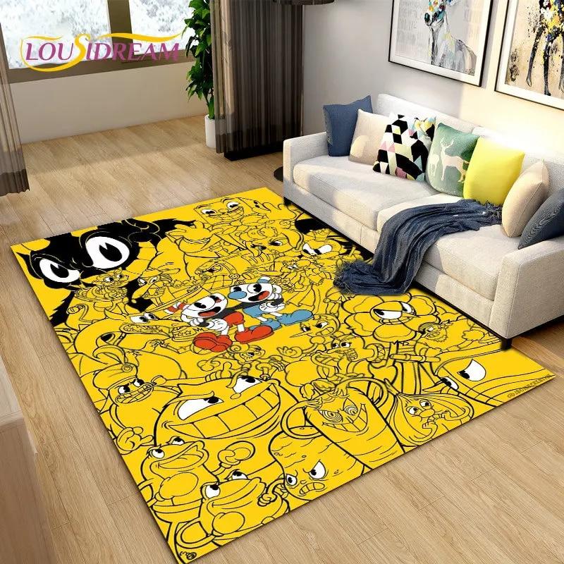 Alfombra de juego de Cuphead y Mugman, ideal para sala de estar, dormitorio, sofá, decoración, alfombra antideslizante para niños.