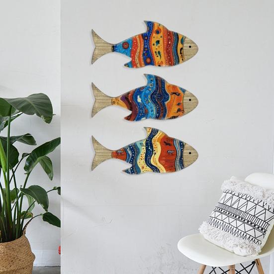 3Pcs/Set Nautical Wooden Fish Wall Decoration Farmhouse Rustic Colorful Fish Wall