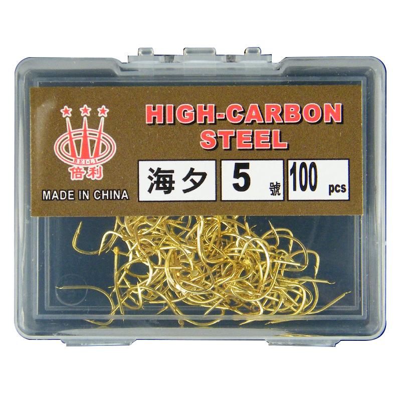 100pcs Haiyu Barbed Gold Fish Hooks Wild Fishing Long Shank Black Pit Tackle Supplies Boxed