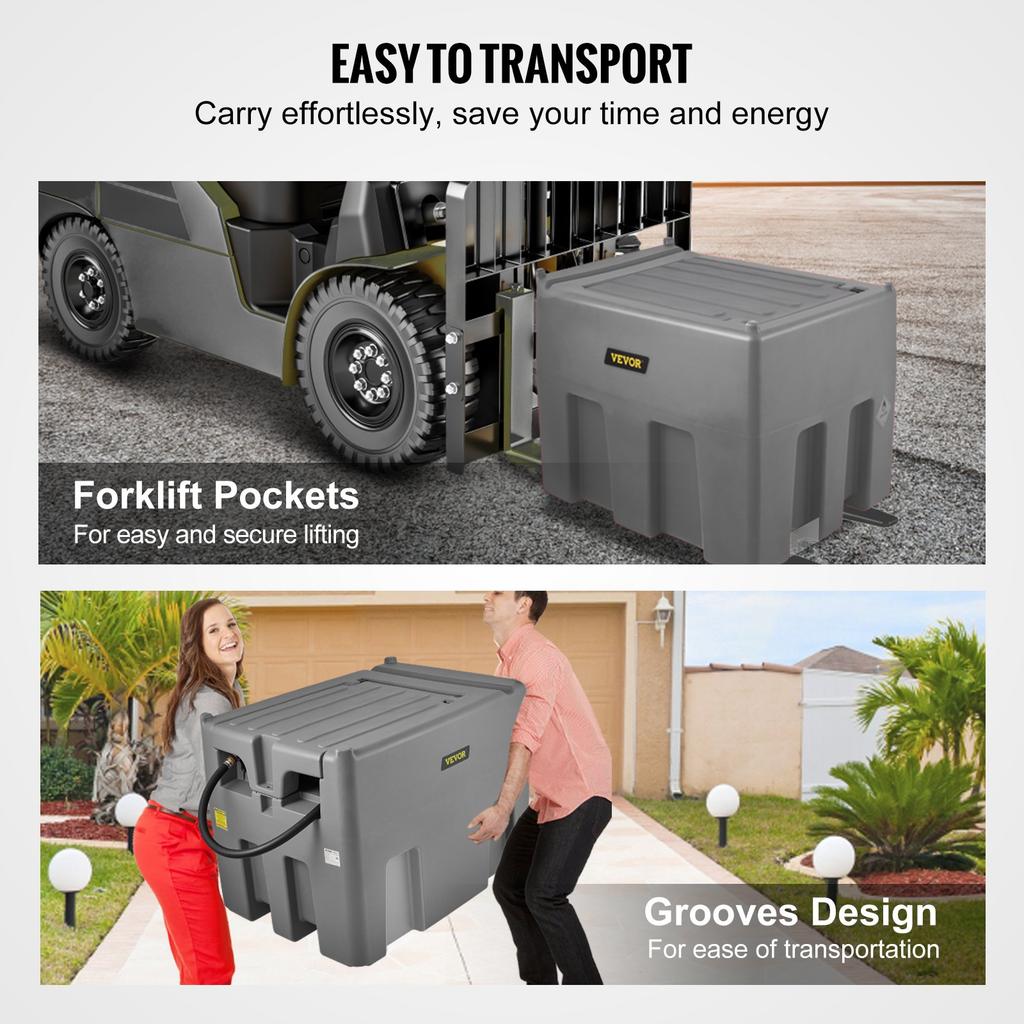 VEVOR Portable Diesel Tank, 439.1 L Capacity & 37.85 L/min Flow Rate, Diesel Fuel Tank with 12V Electric Transfer Pump and 399.3 Cm Rubber Hose
