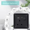EIOMR 13A UK Standard Plug Power Wall Socket and Switch 250V, with USB Type-C Charger Port 5V 2.1A, Black PC Curved Frame Panel