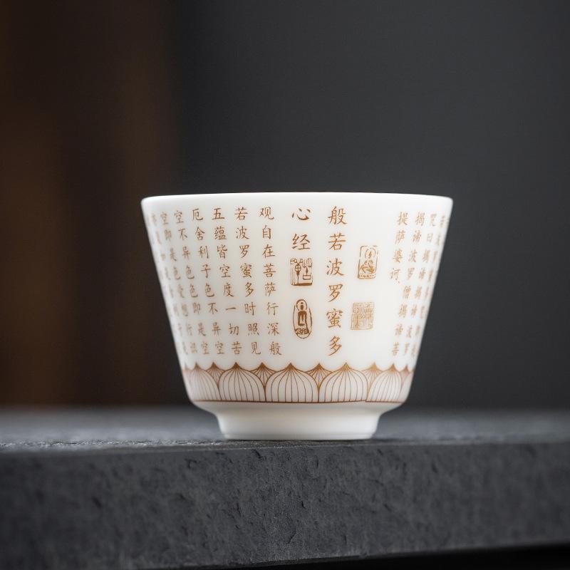 Sheep Fat Jade White Porcelain Tea Cup Hundred Blessings Heart Classic Master Cup Personal Tea Bowl Coffee Kung Fu Teaset Gift