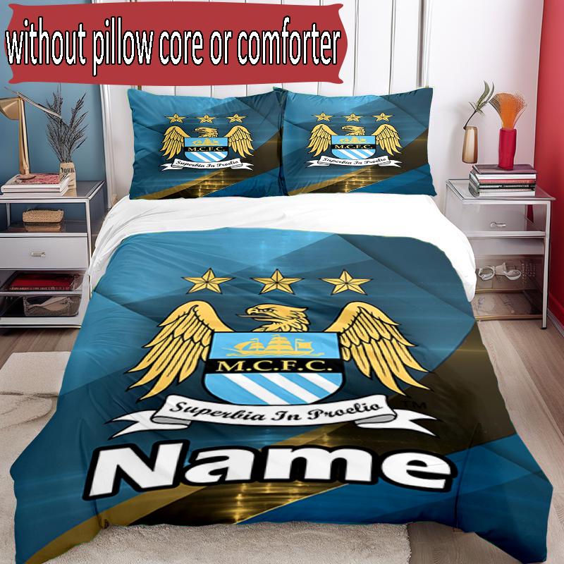 3pcs Duvet Cover Set (1*Duvet Cover + 2*Pillowcase, Without Core), Custom Name Manchester City FC Pattern Bedding Set, Home Bedroom Decor Gift