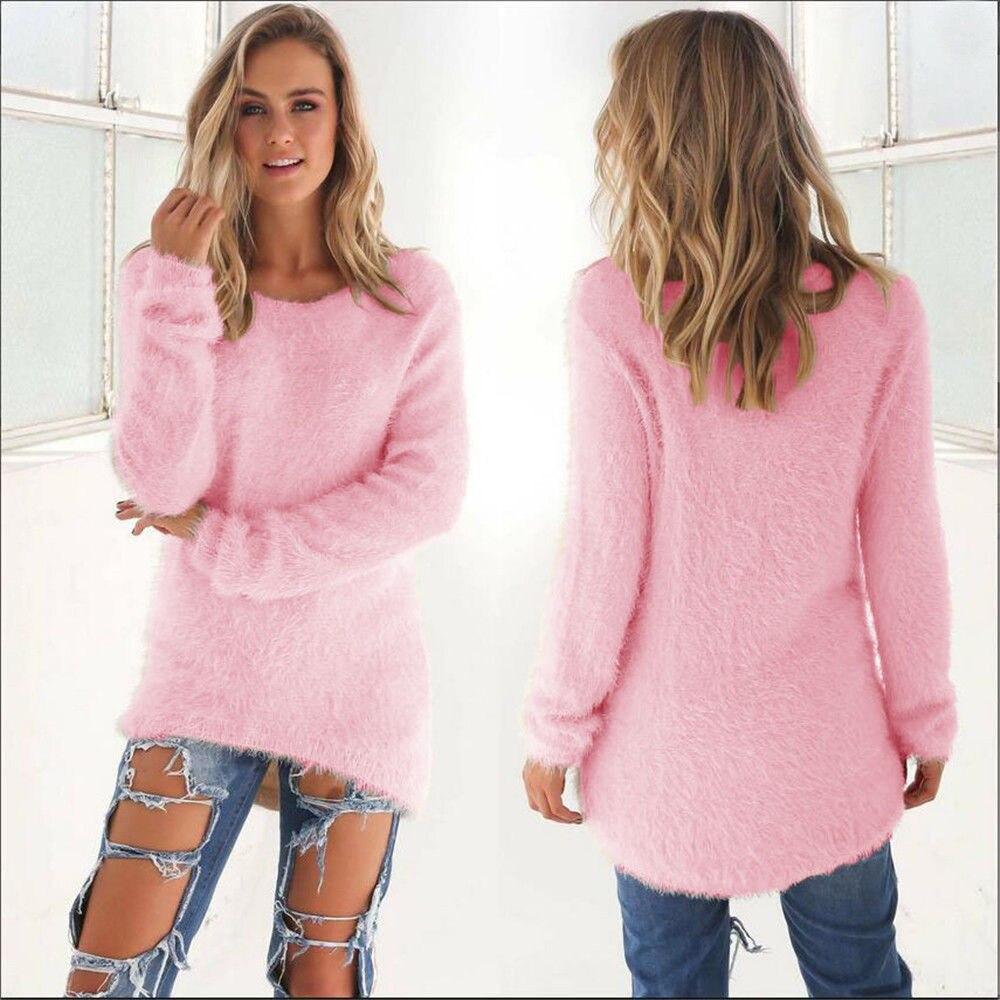 Autumn Spring Women's O-Neck Fluffy Thin Sweater Female Hedging Loose Pullover Casual Solid Sweaters