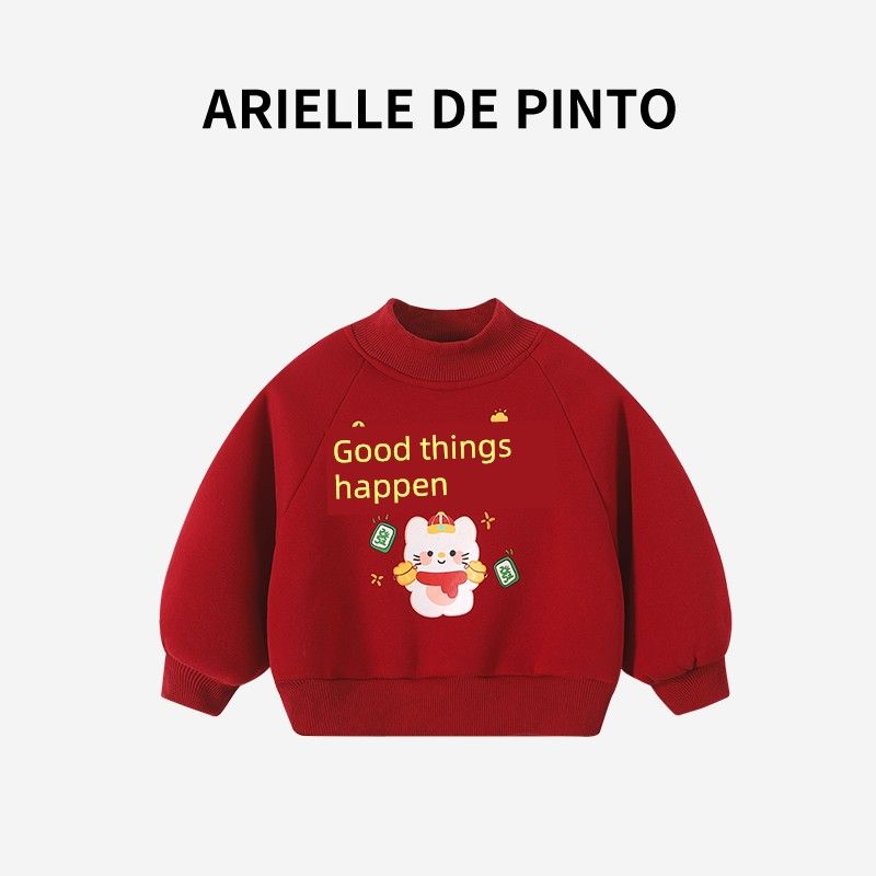 French Arielle De Pinto Kidsren's Sweatshirt Winter Cartoon Fleece Warm New Year's Greeting Clothing for Boys and Girls