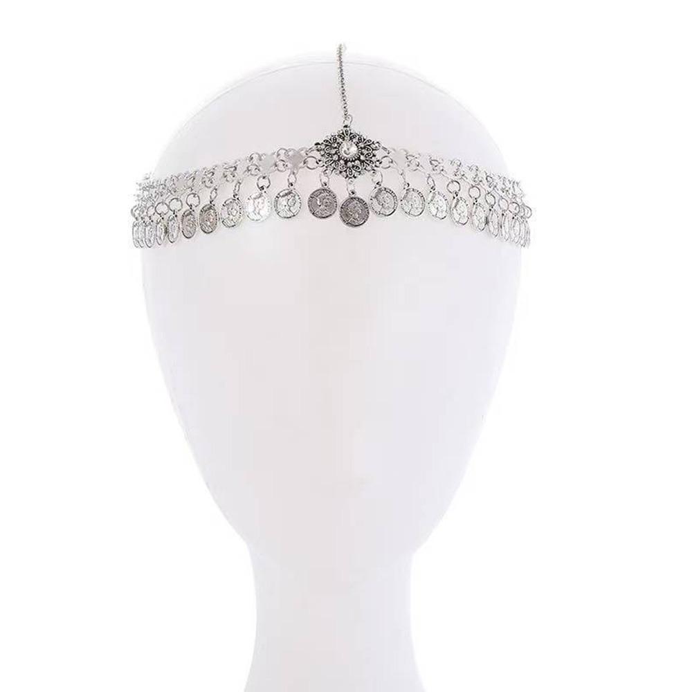 New Diamond Embedded Forehead Chain Tassel Gold Silver Women s Headwear Ethnic Style Headwear Women серебряный