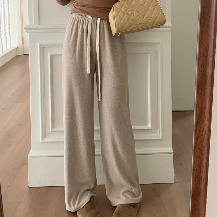 Damen High-Waist Kordelzug Weitbein Hose - Rosa Lässige Kaschmir Drapierhose für Herbst/Winter