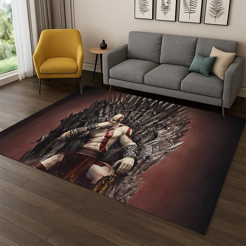 Retro God of War Game Kratos Carpet Rug for Bedroom Living Room Sofa Playroom Doormat Home Decor,Kid Area Rug Non-slip gift