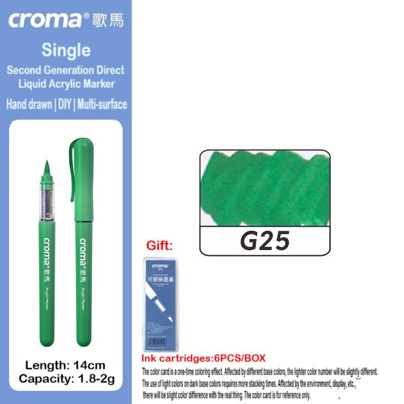 Croma 160/1 Farben Nachfüllbares Direktflüssig-Acrylmarker-Set mit Weicher Spitze, Waschbarer Aquarellpinsel Schulausstattung