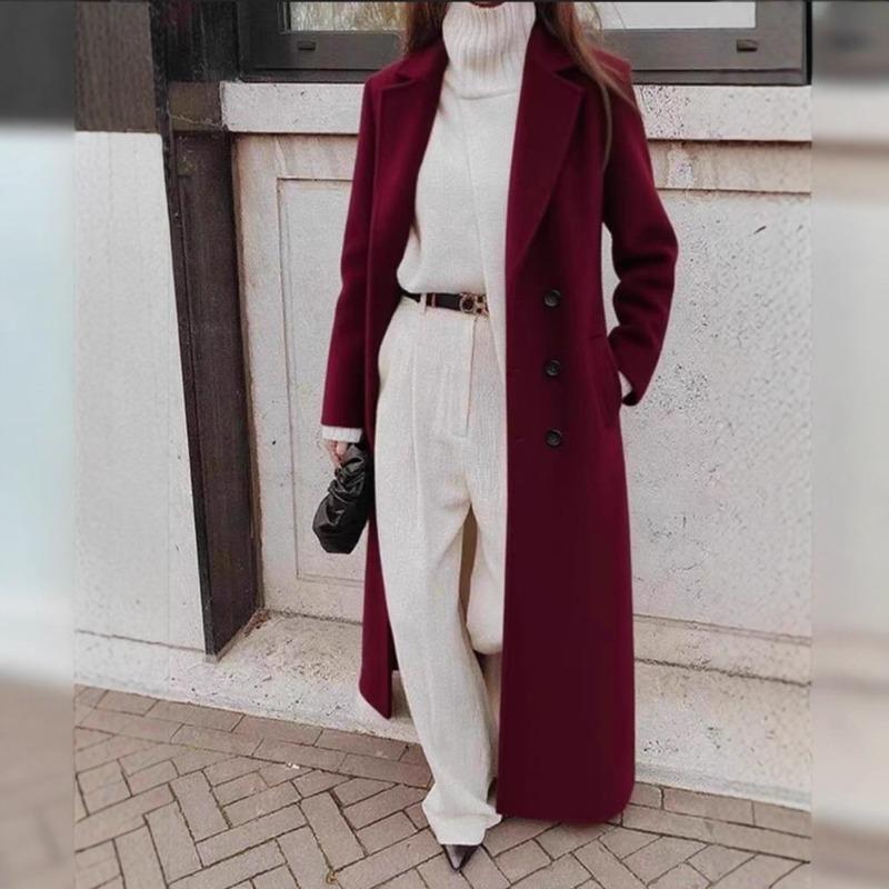 Casual Fashion Warm Comfortable Regular Fit Turn Down Collar Button Pockets Long Sleeve Women Autumn Winter Tweed Coat